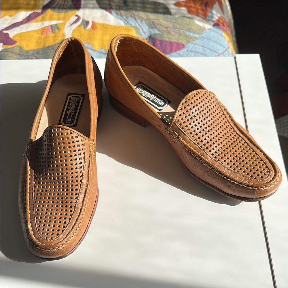 Brown Leather Slip-On Loafers with Perforated Design
